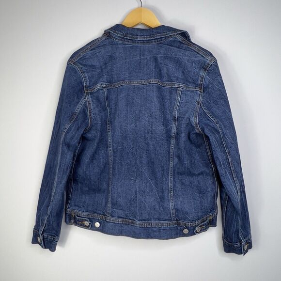 Old Navy Womens Trucker Denim Jean Jacket Dark Wash Button Up Pockets Size Large - Picture 2 of 8